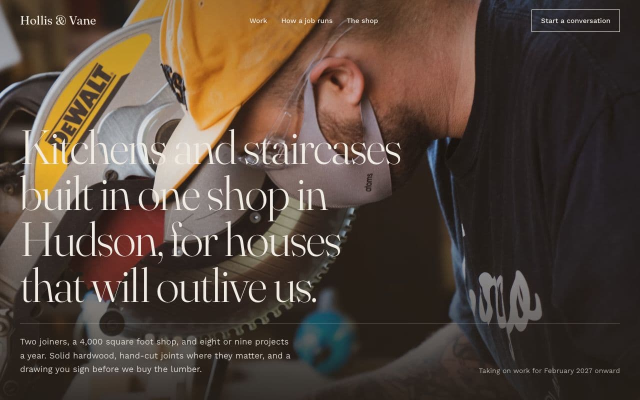 Hollis and Vane joinery website homepage