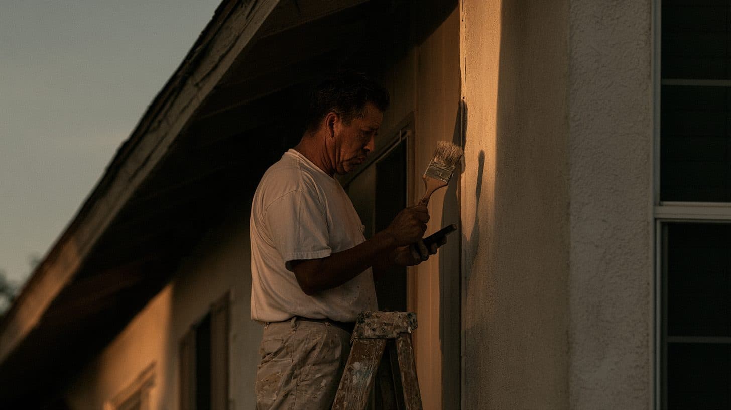 A painter pauses mid-job to answer yet another one-line question.